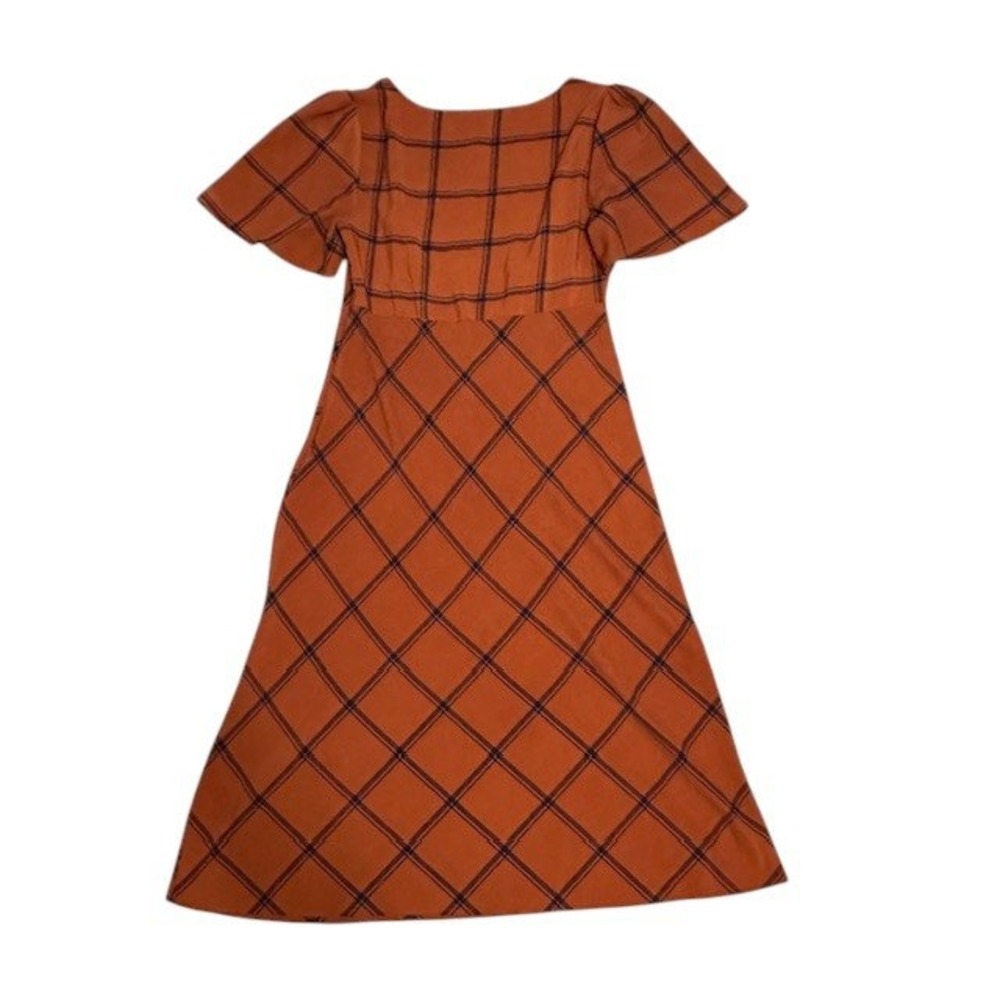 ModCloth Orange Plaid Flutter Sleeve V Neck Midi Dress Womens‎ M - Picture 13 of 16
